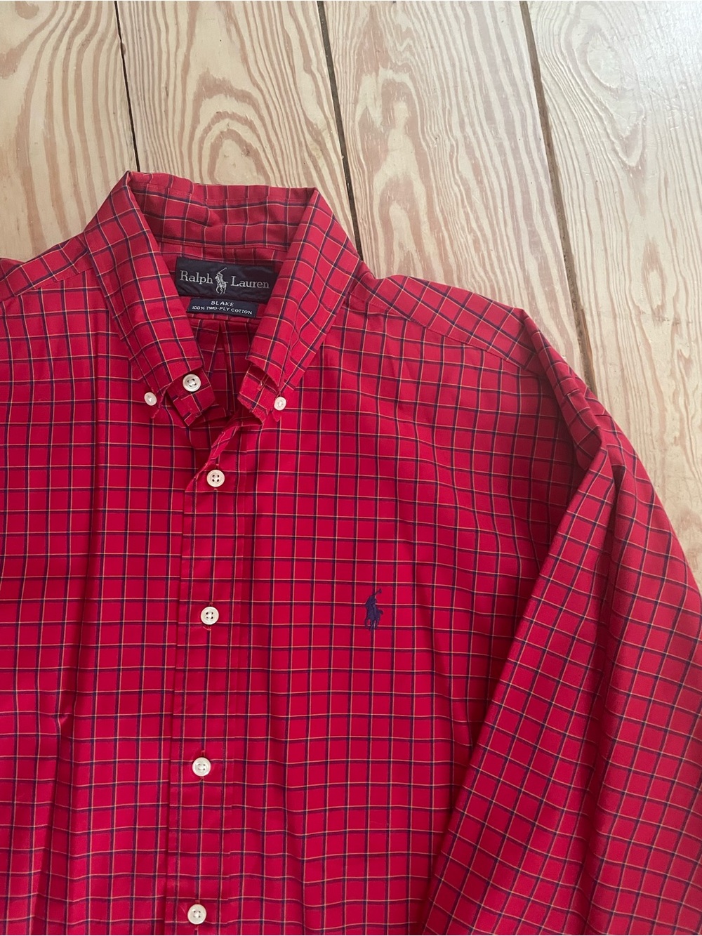 Ralph Lauren Red Plaid Button-Down Shirt with Navy Logo 🇺🇸